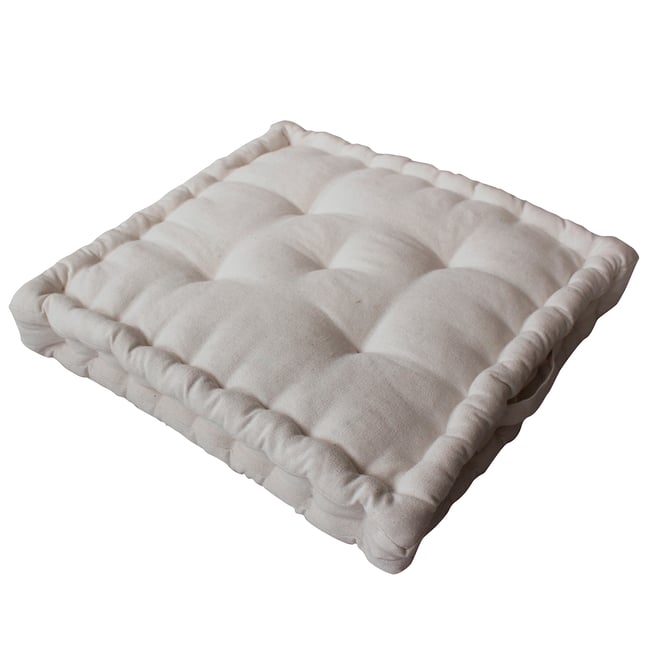 Coussin de sol en coton recyclé ecru <span itemprop=