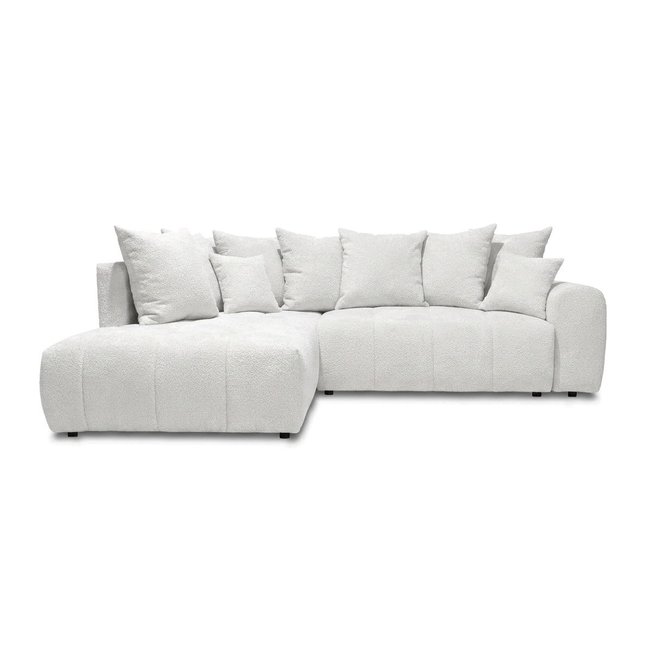 Canapé d'angle convertible 4 places en tissu bouclette, ROXELANE - BOBOCHIC