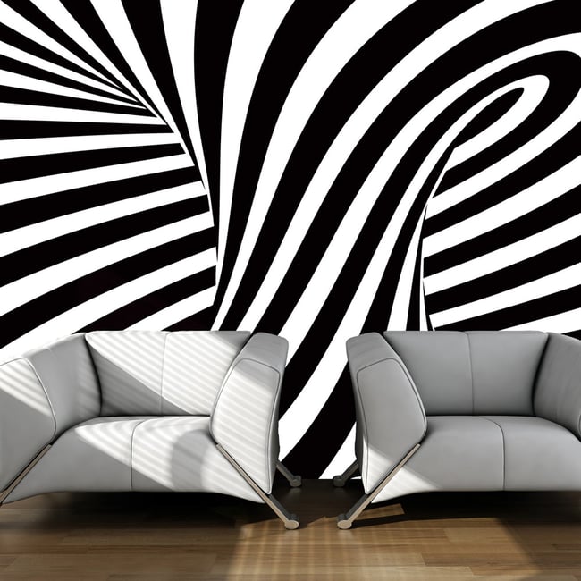 Papier peint intissé panoramique Abstractions art optique: noir et blanc Couleur noir <span itemprop=