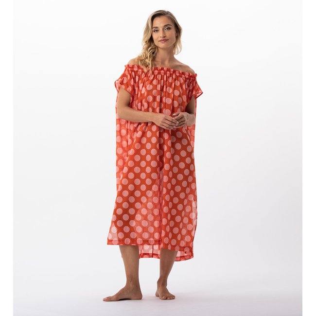 Kaftan imprimé pois en 100% coton RIVA 741 rose <span itemprop=