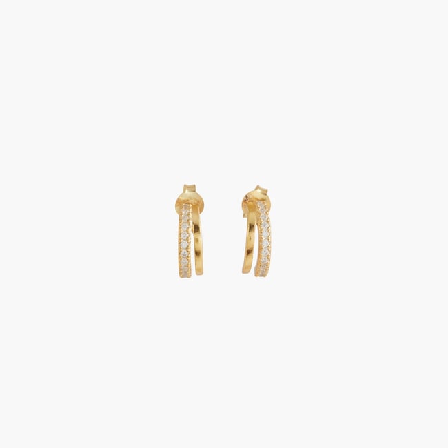 Petites boucles d'oreilles zircon et argent garanti 925 doré à l'or fin doré <span itemprop=
