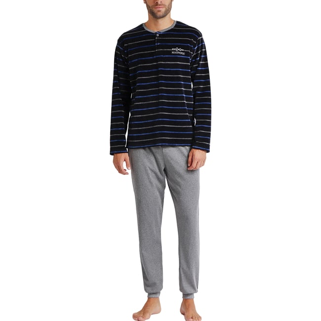 Pyjama pantalon et haut Velour Blues bleu marine <span itemprop=