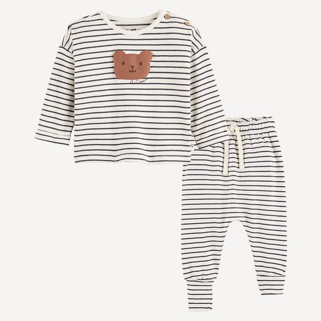 2-teiliges Set, gestreiftes T-Shirt und Haremshose ecru/anthrazit <span itemprop=