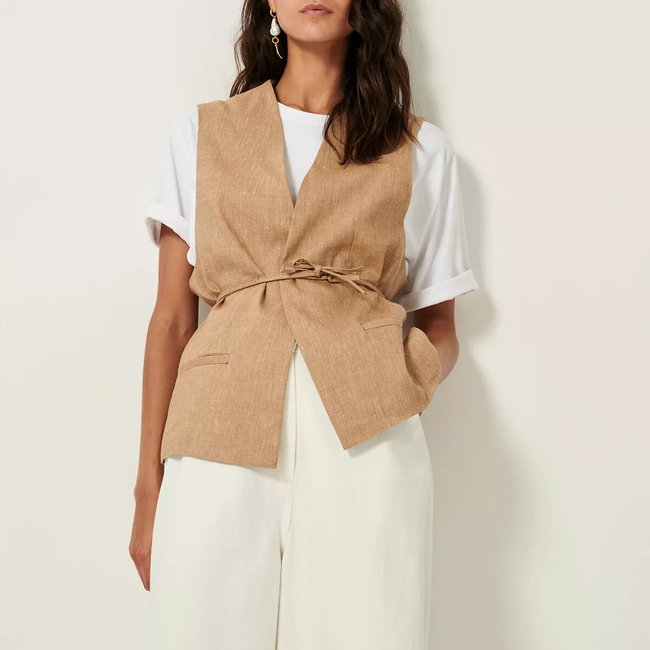 Giacca senza maniche in misto lina, MARCELLO beige SESSUN