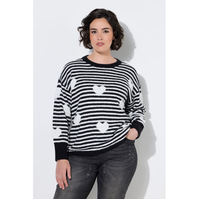 Pull à rayures avec motif cœurs, col rond - ULLA POPKEN