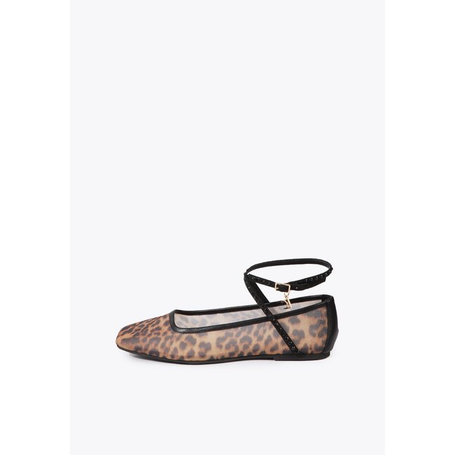 Ballerines plates imprimé animal à clous décoratifs marron <span itemprop=