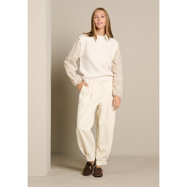 Pull à manches brodées lt beige <span itemprop=