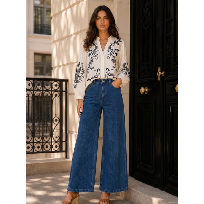 Blouse manches longues col v imprimé broderie BEYTA - LA PETITE ETOILE