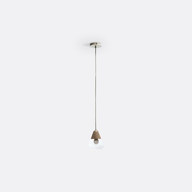 Suspension verre et bois Ø14 cm, Nasoa naturel <span itemprop=