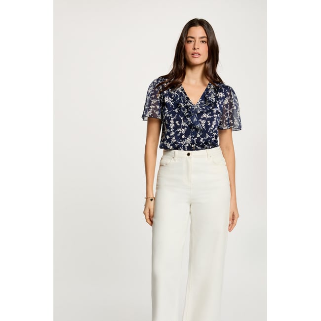 Chemise voile col v bleu marine <span itemprop=