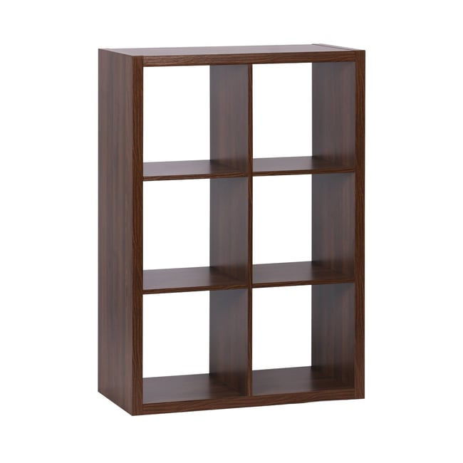 Etagère bibliothèque décor bois 2 niveaux 6 compartiments BASIKS - SWEEEK