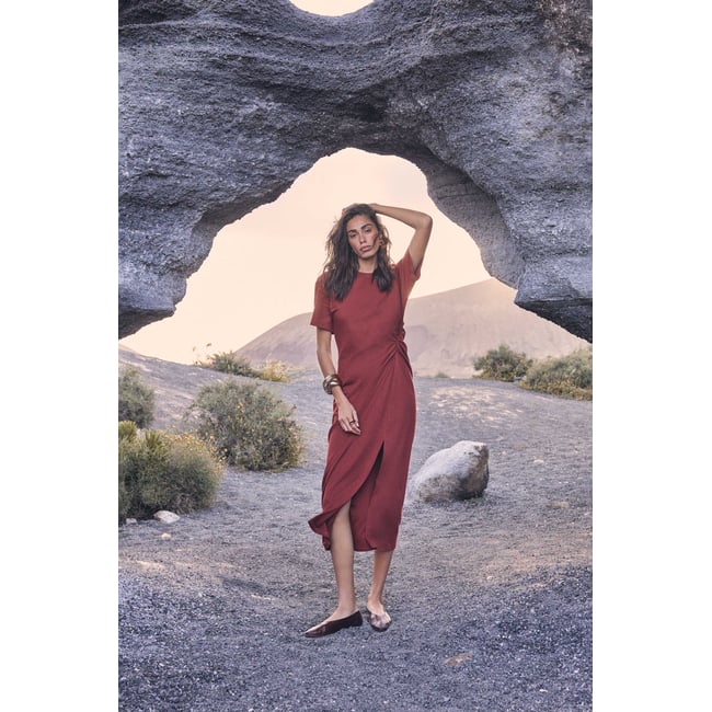 Robe slim en coton mélangé BRISBANE brique <span itemprop=