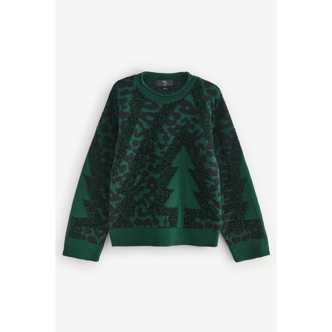 Pull en maille de noël vert/noir <span itemprop=