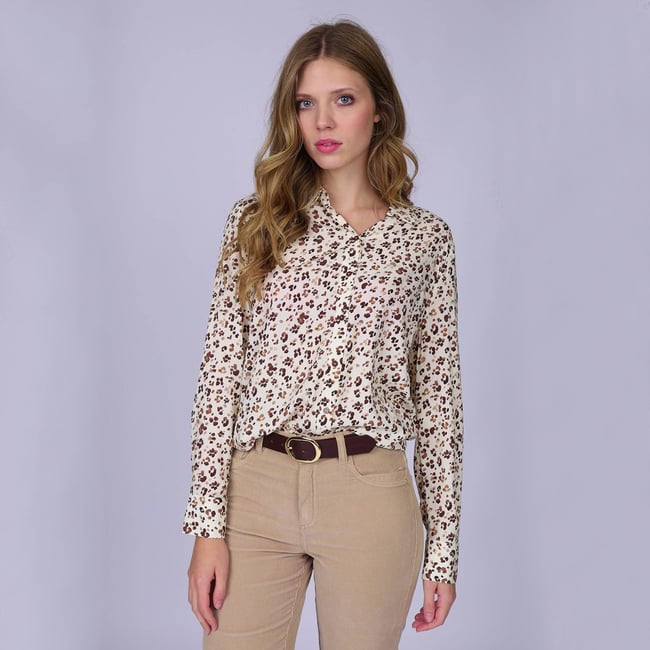 Chemise tachetée Halixe ecru <span itemprop=