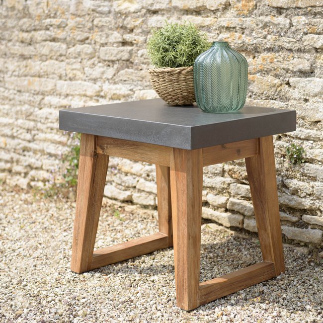 Table d'appoint pour jardin bois et résine effet béton HERCULE gris foncé <span itemprop=