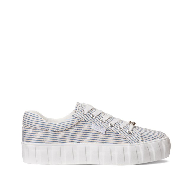 Baskets basses Vic à lacets rayé bleu/blanc <span itemprop=