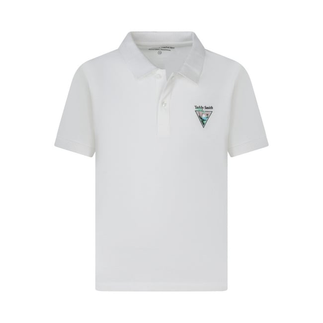 Polo en coton blanc à coupe ajustée pourvu d'un col boutonné blanc <span itemprop=