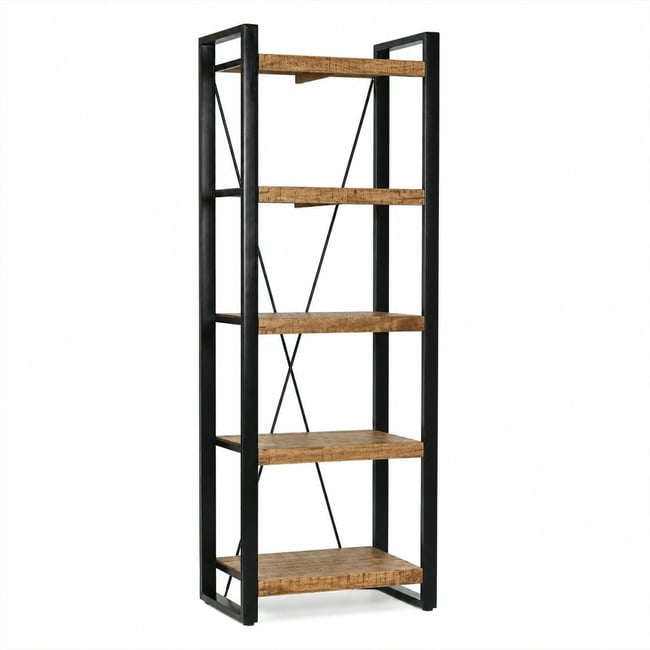 Colonne de salon bois métal 5 plateaux KARGO Couleur bois naturel <span itemprop=