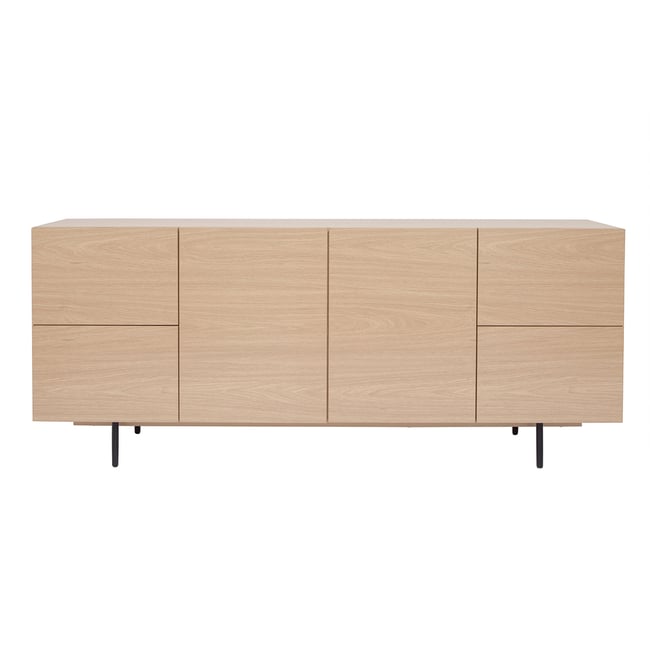 Buffet design finition bois clair chêne et métal noir 2 portes 4 tiroirs L180 cm ALASKA Couleur chêne clair <span itemprop=