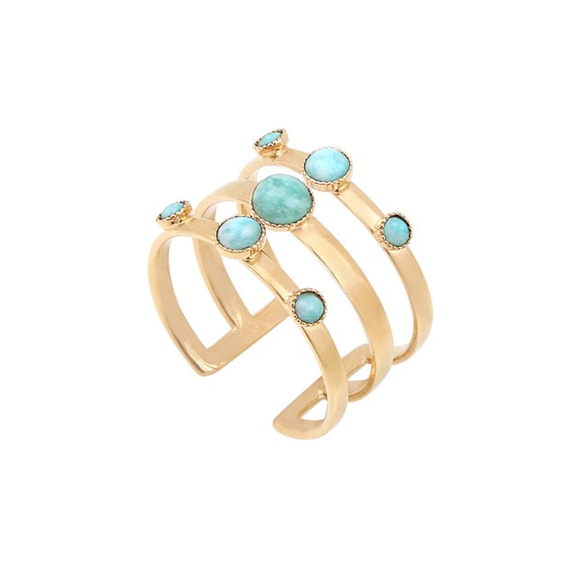Bague maya tribal amazonite bleu <span itemprop=