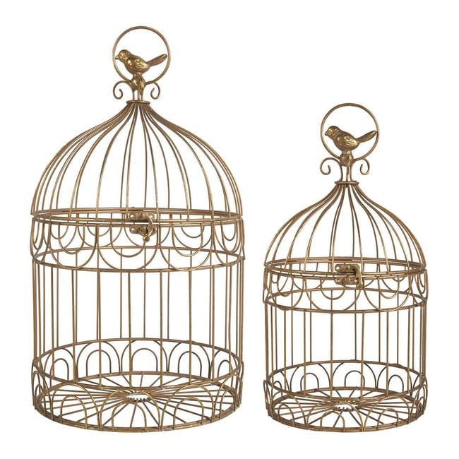 Set de 2 cages à oiseaux en métal Couleur or <span itemprop=