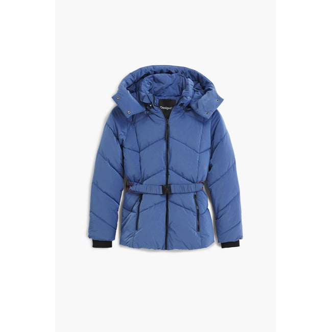 Manteau matelassé court irisé bleu <span itemprop=