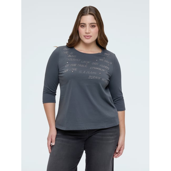 T-shirt avec lettrage en strass gris <span itemprop=