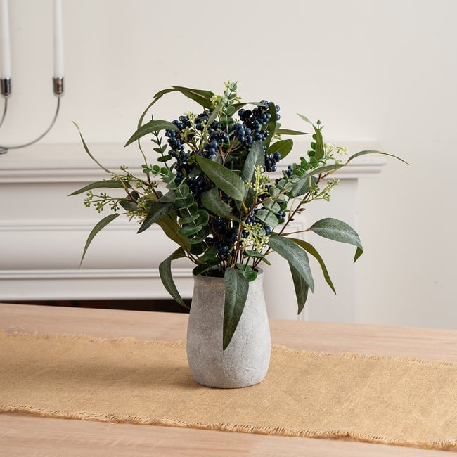 42cm Eucalyptus and Berry Arrangement in Ceramic Vase, green, SO'HOME