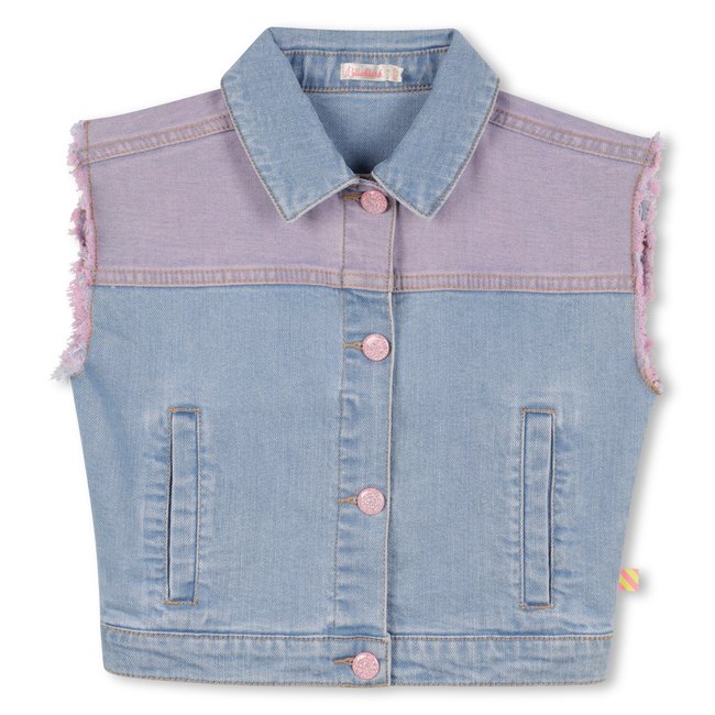 Veste en jean bicolore double stone+brossage <span itemprop=