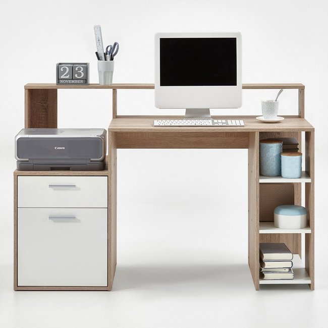 Bureau 1 porte 1 tiroir et 3 étagères Bolton - L138,5 cm Couleur chêne <span itemprop=
