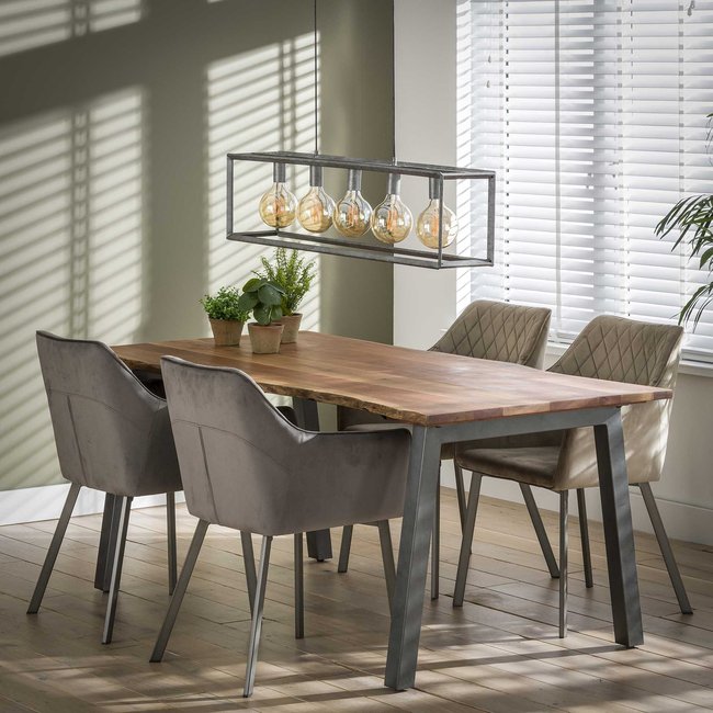 Table de repas 180 bois massif pieds métal moderne MELBOURNE Couleur bois naturel <span itemprop=