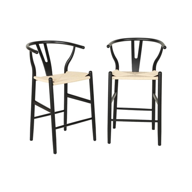Tabouret de bar vintage bois de hêtre et cordes (lot de 2) CECILE - SWEEEK