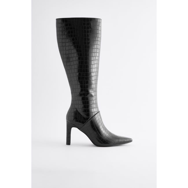 Bottines à talons hauts noir effet croco <span itemprop=