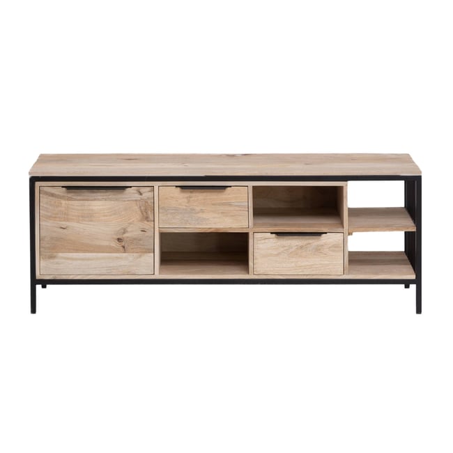 Meuble TV en bois de manguier et métal  HÉLOÏSE Couleur noir <span itemprop=
