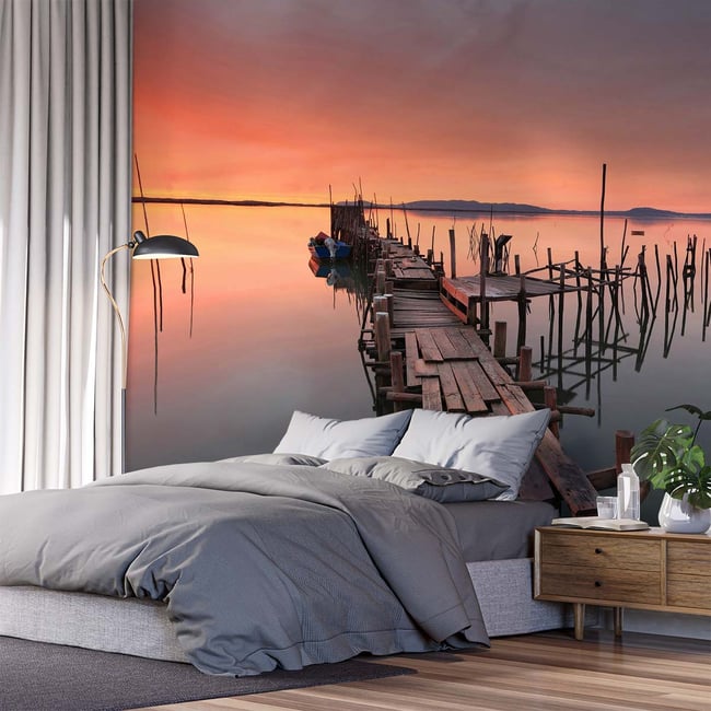 Papier peint panoramique port sur pilotis au portugal Couleur intissé <span itemprop=
