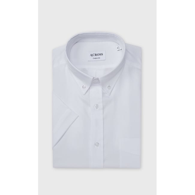 Chemise Confort fit manches courtes en pin point de coton blanc <span itemprop=
