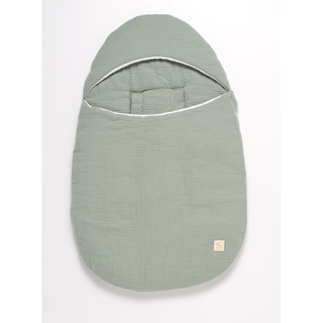 Nid d'ange bébé 5 attaches en double gaze de coton vert <span itemprop=