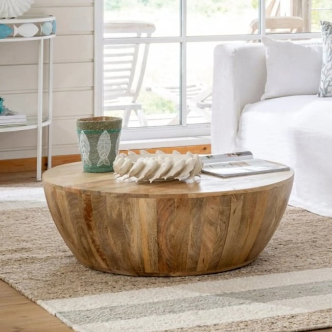 Table basse ronde en manguier naturel - CAMILA Couleur bois clair <span itemprop=