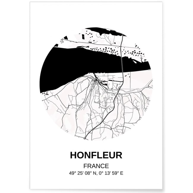 Affiche Carte Honfleur Couleur blanc <span itemprop=