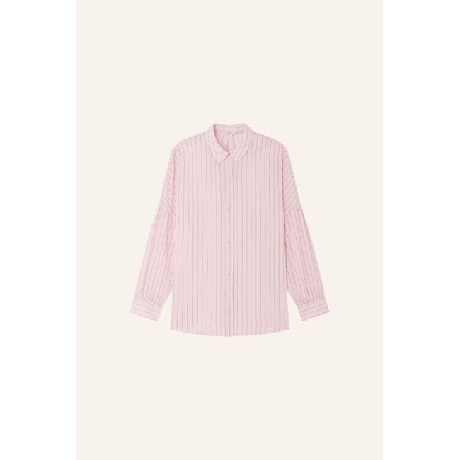 Botan striped oversized shirt, pink striped, SESSUN