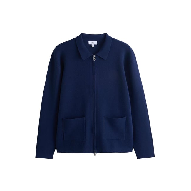 Veste zippée en maille ultra-douce n. premium bleu marine <span itemprop=