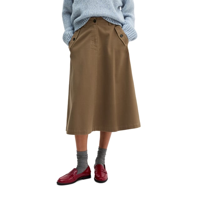 Jupe évasée, coupe classique en sergé doux marron <span itemprop=