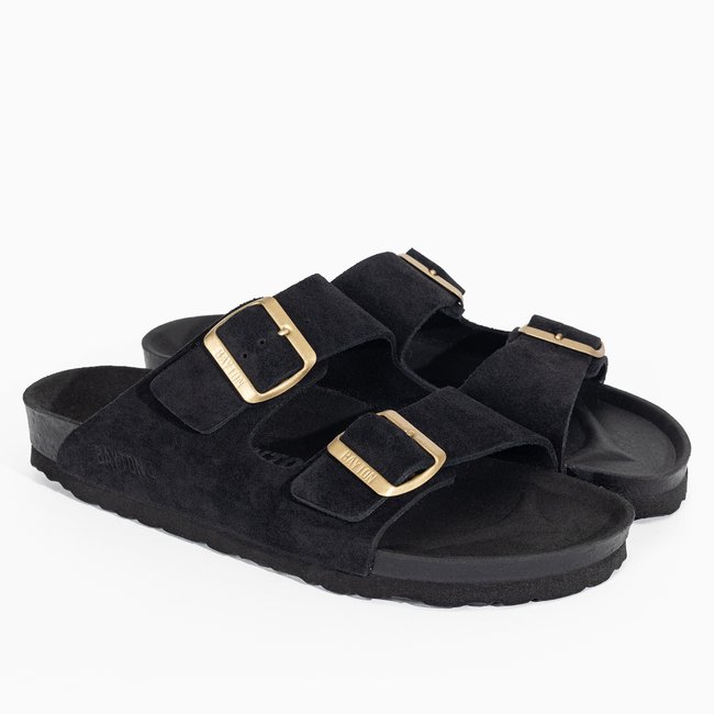 Sandales en cuir suédé ATLAS pour femme noir <span itemprop=