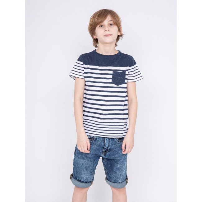 T-shirt Col Rond Pur Coton Rayé Nachos-j bleu marine <span itemprop=