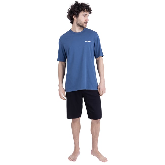 Pigiama corto, in cotone blu/nero ATHENA