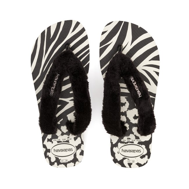 Top Home Fluffy Flip Flops, white/black, HAVAIANAS