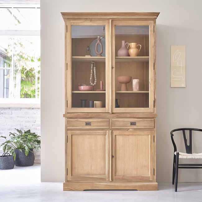 Vaisselier en teck massif 120 cm  BOSTON Couleur naturel <span itemprop=