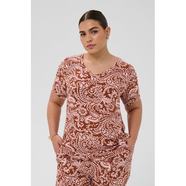 Blouse à manches courtes marron rose henna ballerina paisley <span itemprop=