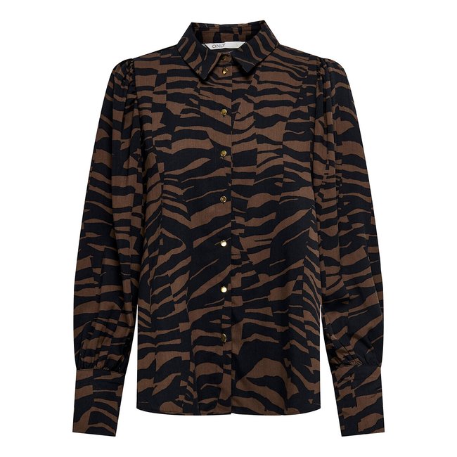 Chemisier, manches longues, imprimé animalier marron/noir <span itemprop=