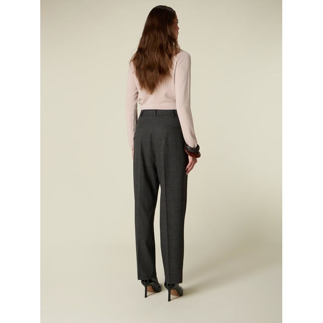 Pantalon carotte à motif prince-de-galles gris <span itemprop=